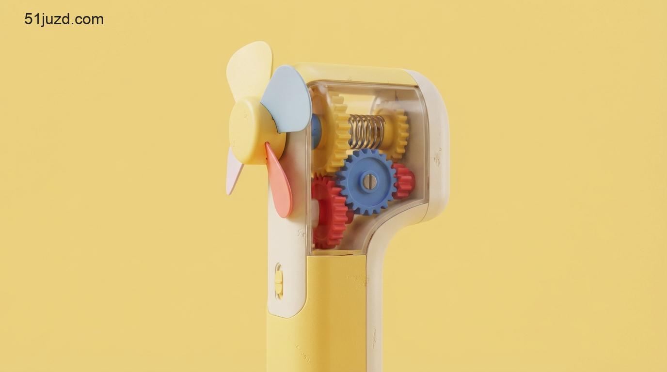 AI产品重绘复古玩具风格教程：手持风扇重绘后的80年代复古玩具风格最终效果图