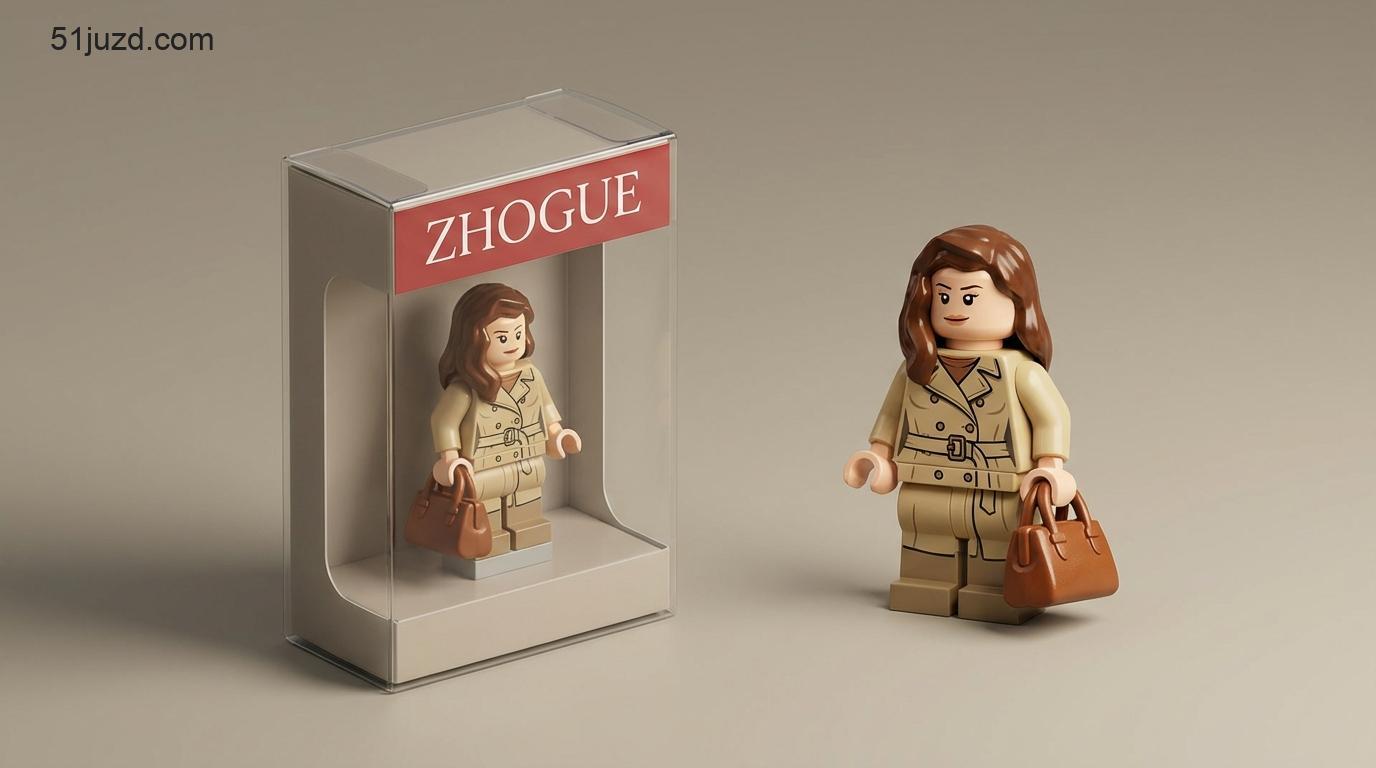 照片转乐高包装盒AI提示词:将写实女性照片转化为带包装盒与实物对比的乐高小人风格效果图