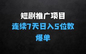 ﻿短剧推广项目连续7天日入5位数爆单大佬实操经验分享