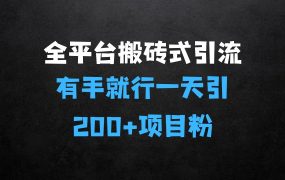 最新全平台搬砖式引流有手就行不要养号一天可引200+项目粉适用于小红书抖音快手等平台