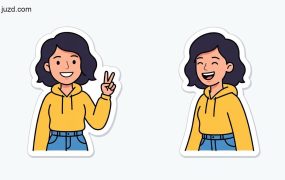 网页插画风贴纸提示词：自媒体人像一键转白色轮廓表情包，打造高辨识度视觉IP