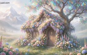 奇幻自媒体视觉方案：零基础生成治愈系花卉建筑，打造爆款壁纸账号的提效利器