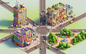 商业设计图：地图一键转3D游戏沙盘，高阶等距建筑风格提示词解决方案