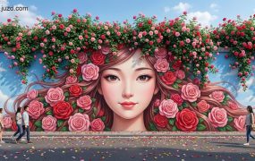 创意墙体绘方案：AI一键生成中国风“繁花少女”壁画，方案成交率提升80%