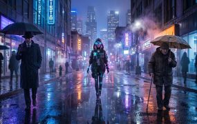 电影感氛围组AI提示词方案：一键生成霓虹雨夜视觉大片，助力自媒体账号快速涨粉