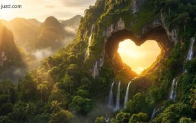 创意形状山洞景观提示词：自媒体爆款视觉素材一键生成，精准控形与自然光影融合方案