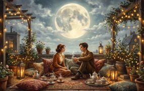 治愈系AI插画方案：自媒体爆款视觉生成，一键复刻浪漫月光屋顶插画