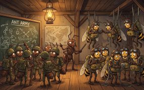 表情包制作：自媒体爆款幽默昆虫士兵插画方案，一键生成系列化涨粉素材